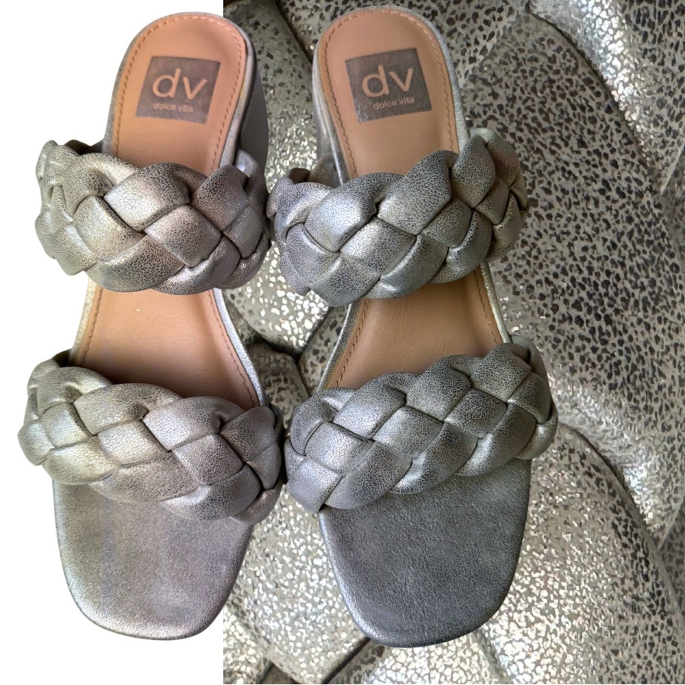 Dolce Vita Stacey Chunky Braided Slide Sandal Size: 10  Silver  Minimalist